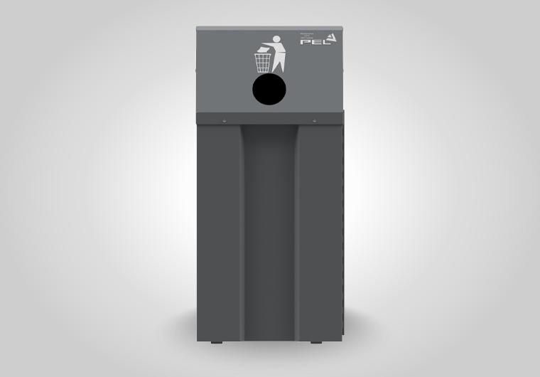 Non-compacting PEL Bin with optional integrated sensor technology for monitoring waste levels in public spaces.