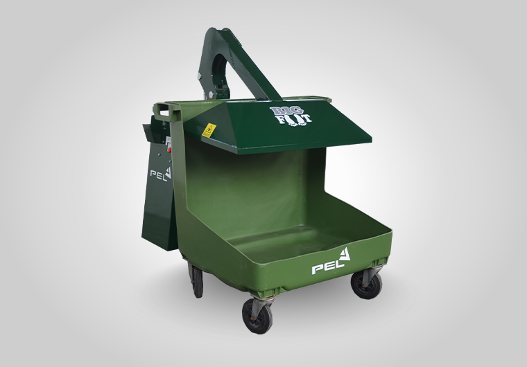 PEL1100 ‘Big Foot’ compactor reducing waste volume into a 1100-litre bin, lowering disposal costs and carbon footprint.