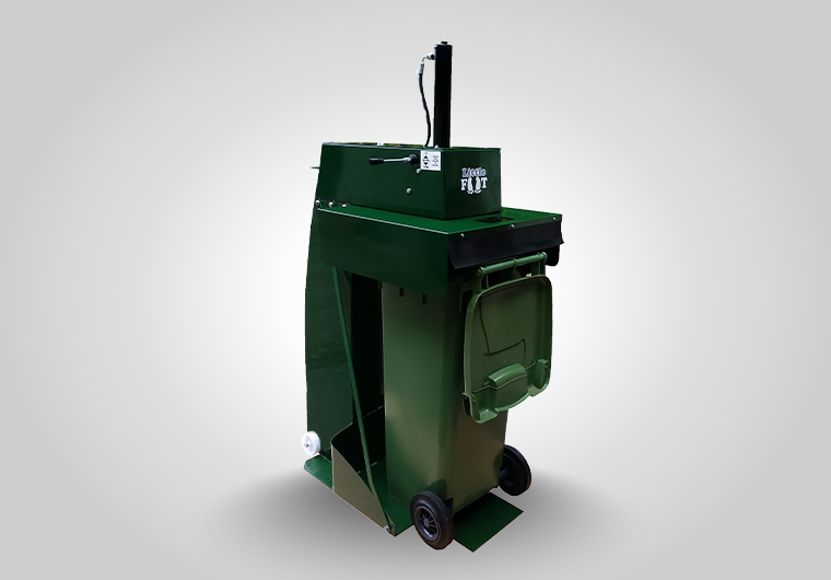 PEL240 ‘Little Foot’ bin compactor safely operated with a two-handed control system for general or recyclable waste.