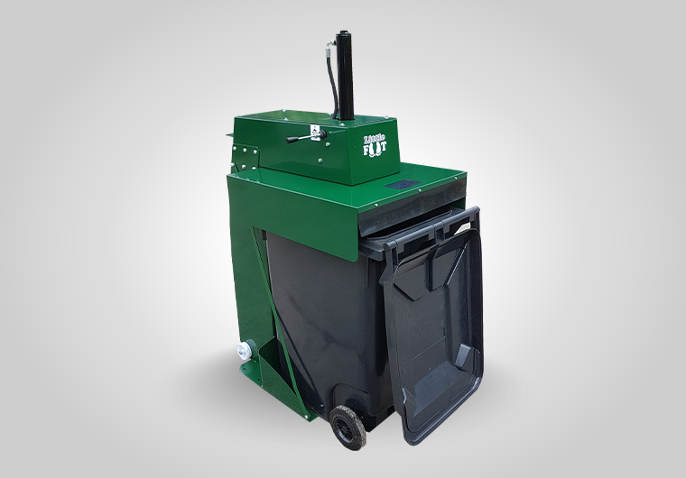 Durable PEL 360 hydraulic bin compactor finished with powder-coated surface for long-lasting performance.
