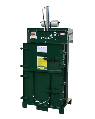 PEL 700 baler producing 50–70kg neat bales, designed to reduce waste volume and disposal costs by up to 90%.