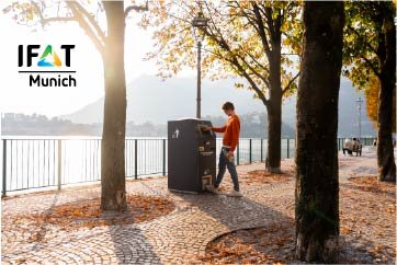 Member of the public using PEL Solar BriteBin in Italy in preparation for IFAT Munich 026